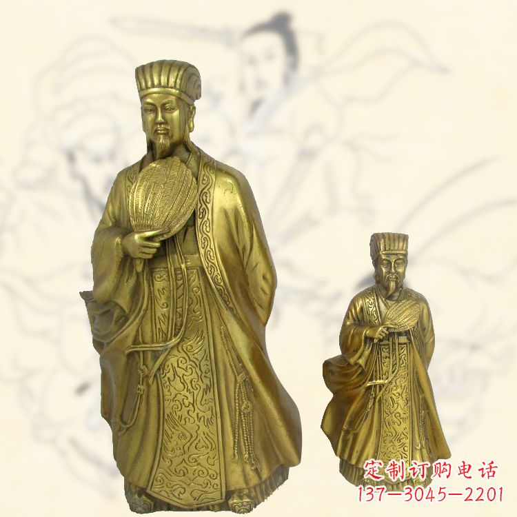 开封铜雕名人诸葛亮雕像-纯铜铸造三国人物雕塑