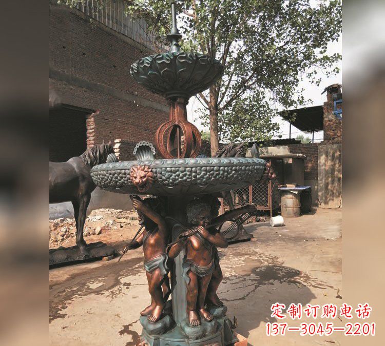 开封铜雕双层西方儿童喷泉