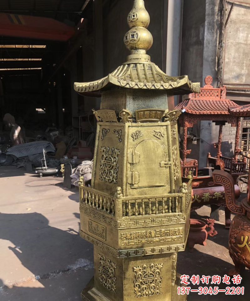 开封铜雕香炉塔寺庙摆件