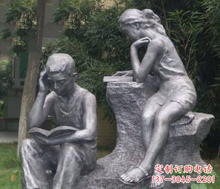 开封铜雕校园读书学生摆件