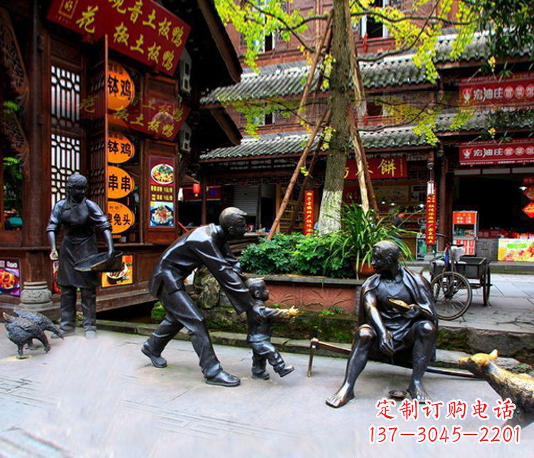 开封铜雕学走路儿童街道人物雕塑