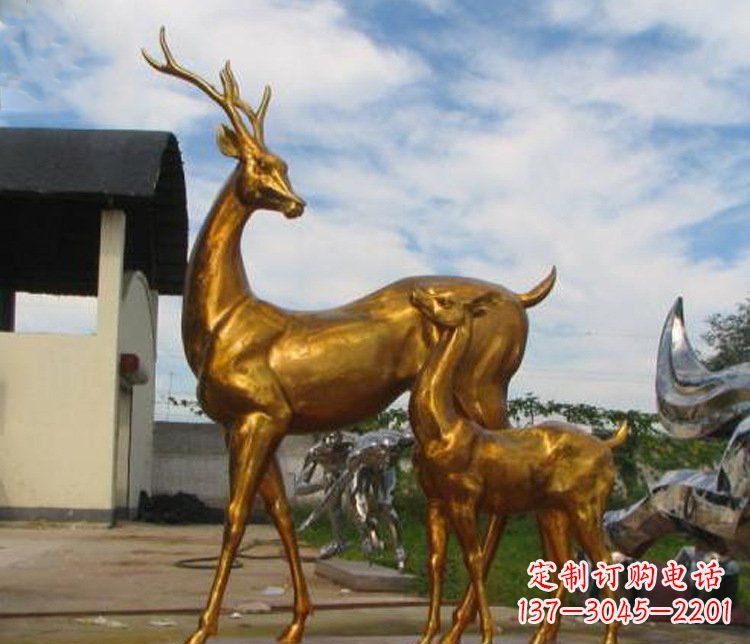 开封铜雕园林动物母子鹿雕塑