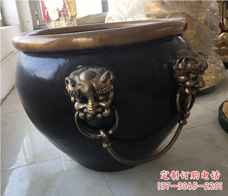 开封铜雕圆形荷花水缸雕塑 (5)