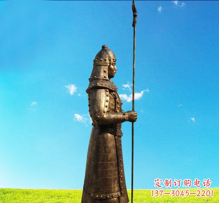 开封铜雕战士站岗古代人物雕塑