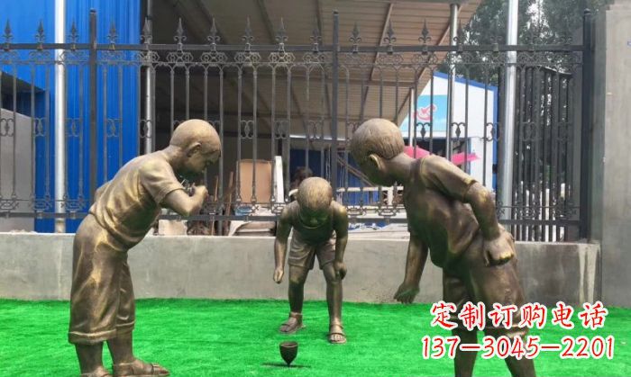 开封玩陀螺儿童铜雕