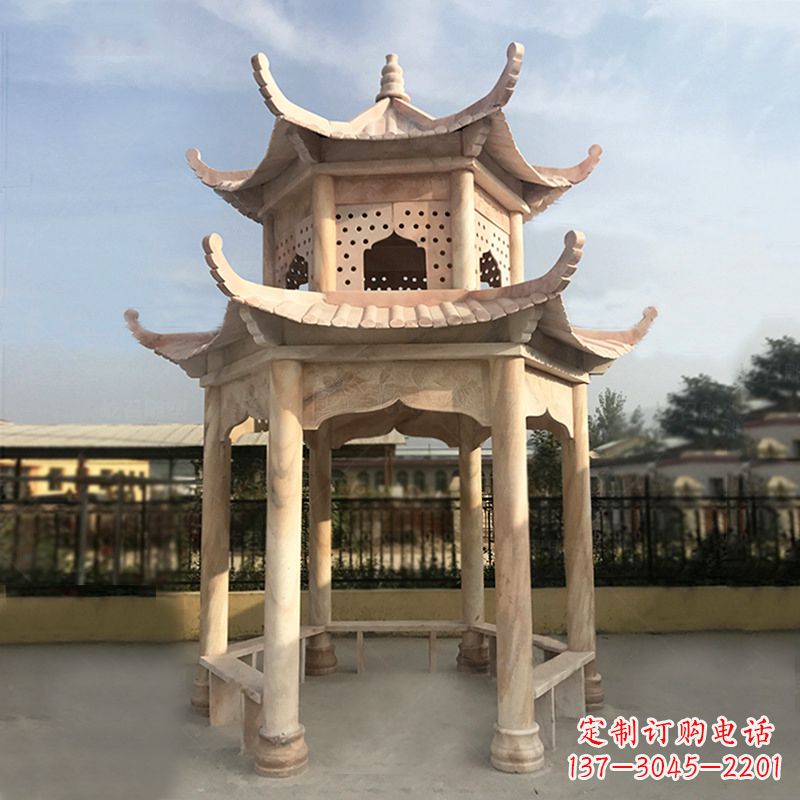 开封晚霞红大理石凉亭雕塑