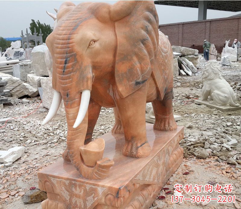 开封晚霞红大象招财石雕