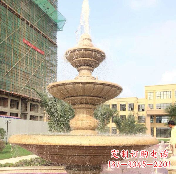 开封晚霞红大型多层喷泉石雕