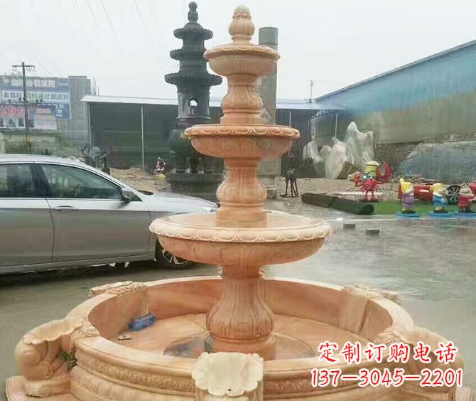 开封晚霞红多层大型石雕喷泉 (3)