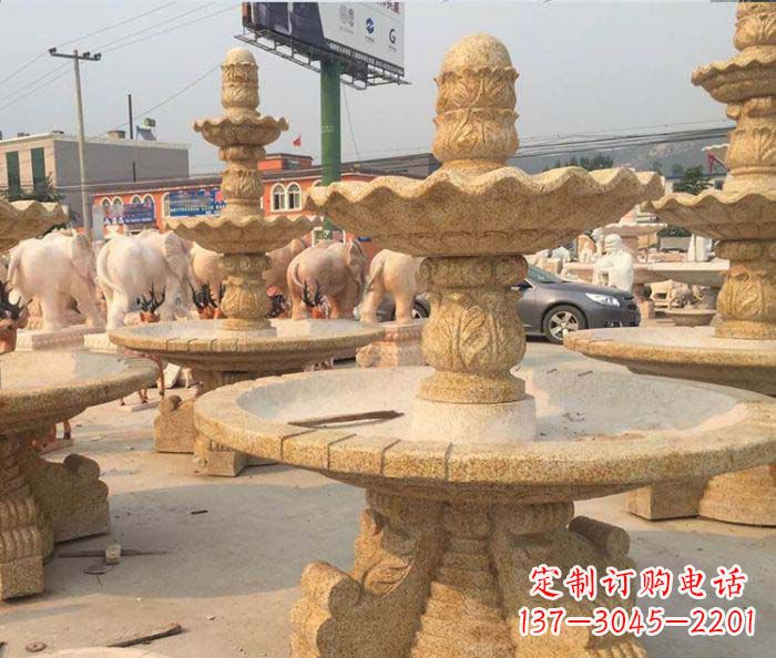 开封晚霞红多层大型石雕喷泉