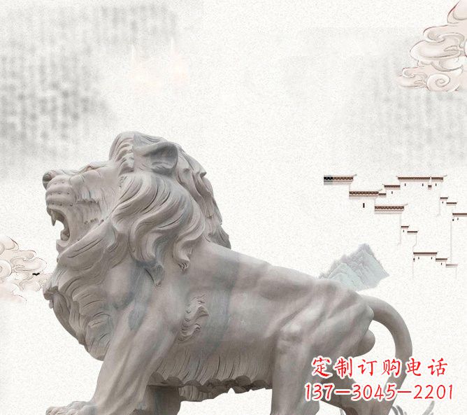 开封晚霞红公园动物仿真狮子石雕