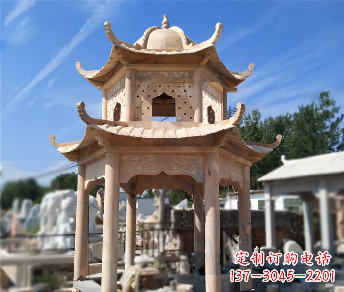 开封晚霞红公园双层六角凉亭石雕