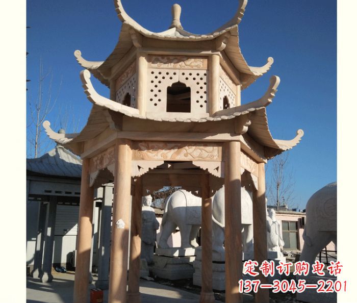 开封晚霞红公园双层六角凉亭石雕 (2)