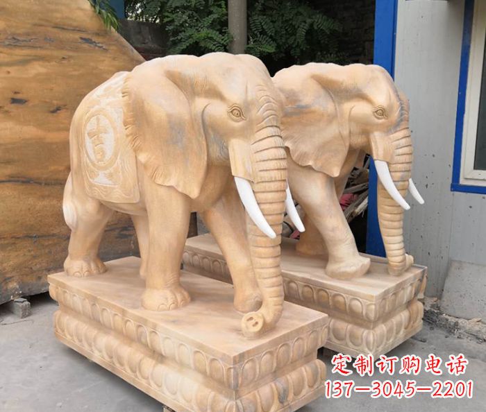 开封晚霞红吉祥如意大象门口石雕