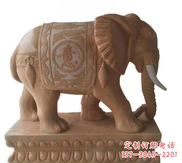 开封晚霞红吉祥如意大象石雕 (2)