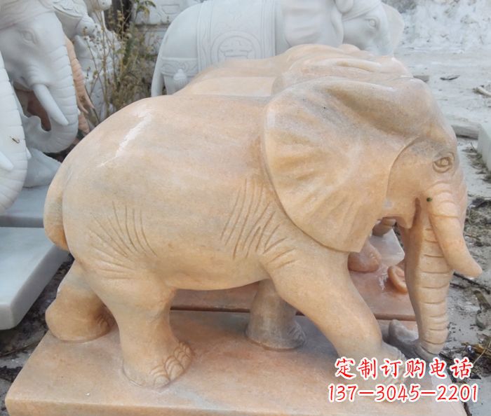 开封晚霞红吉祥如意大象石雕 (3)