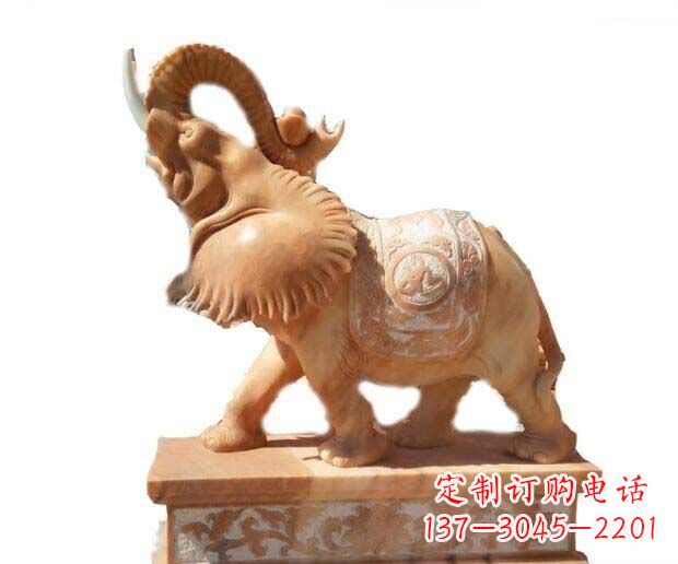 开封晚霞红吉祥如意象鼻朝天的大象石雕