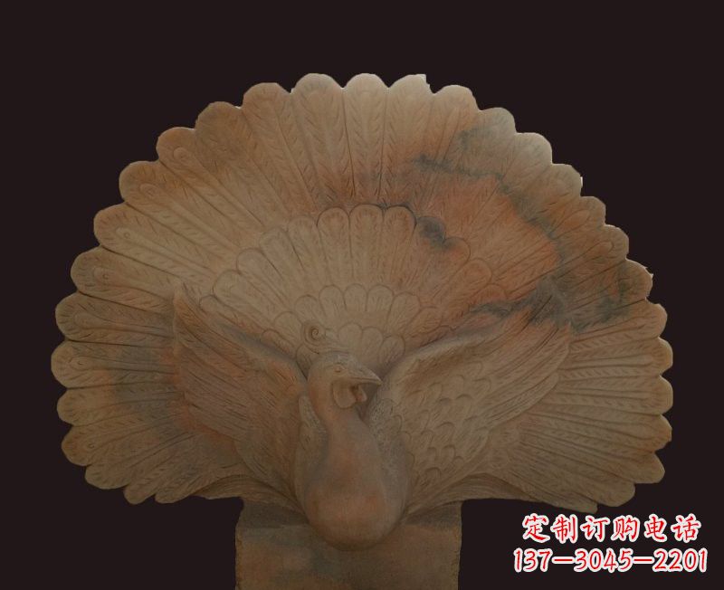 开封晚霞红开屏孔雀石雕