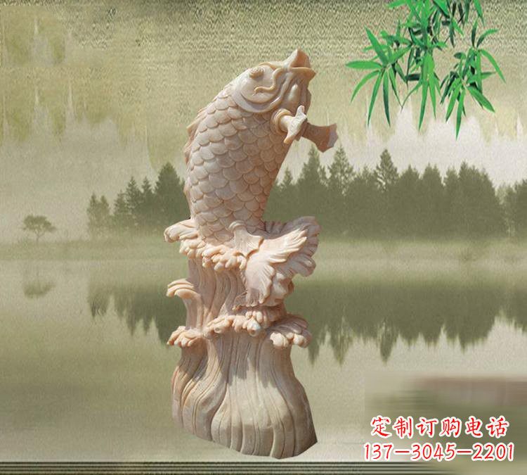 开封晚霞红鲤鱼石雕