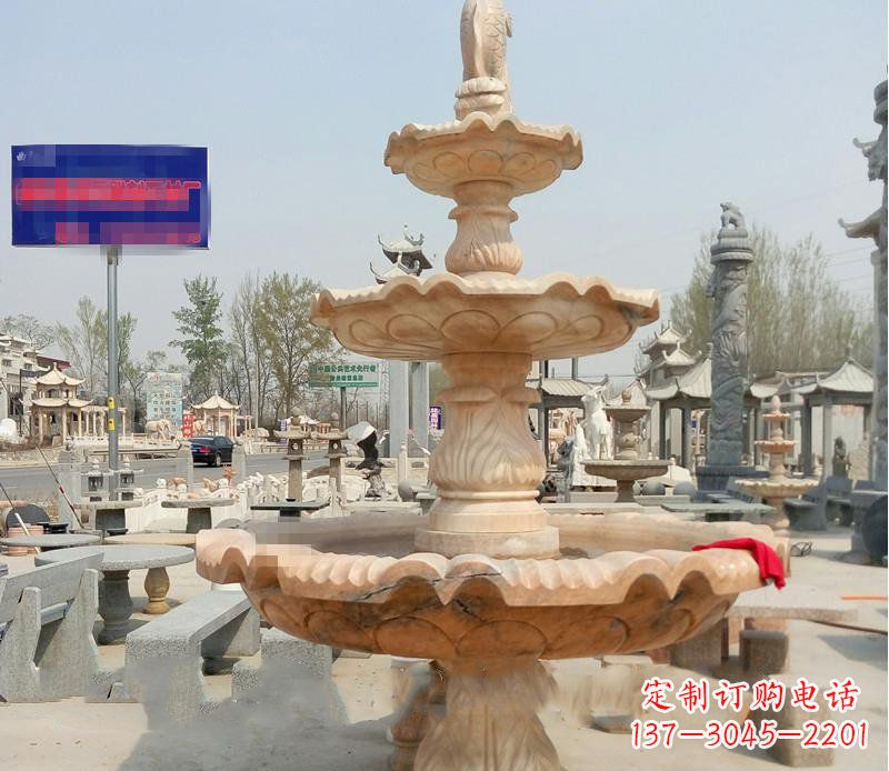 开封晚霞红喷泉喷水盆石雕