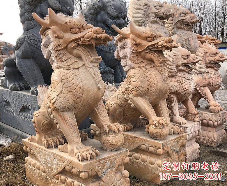 开封晚霞红麒麟石雕 (2)