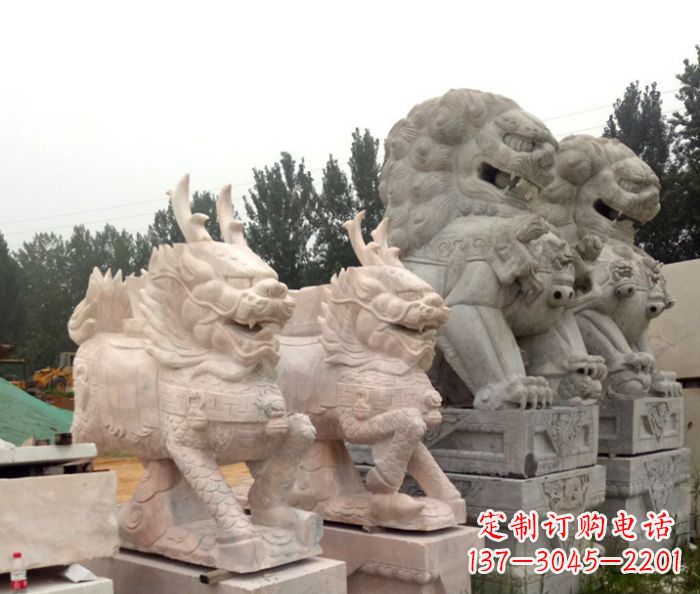 开封晚霞红瑞兽麒麟石雕