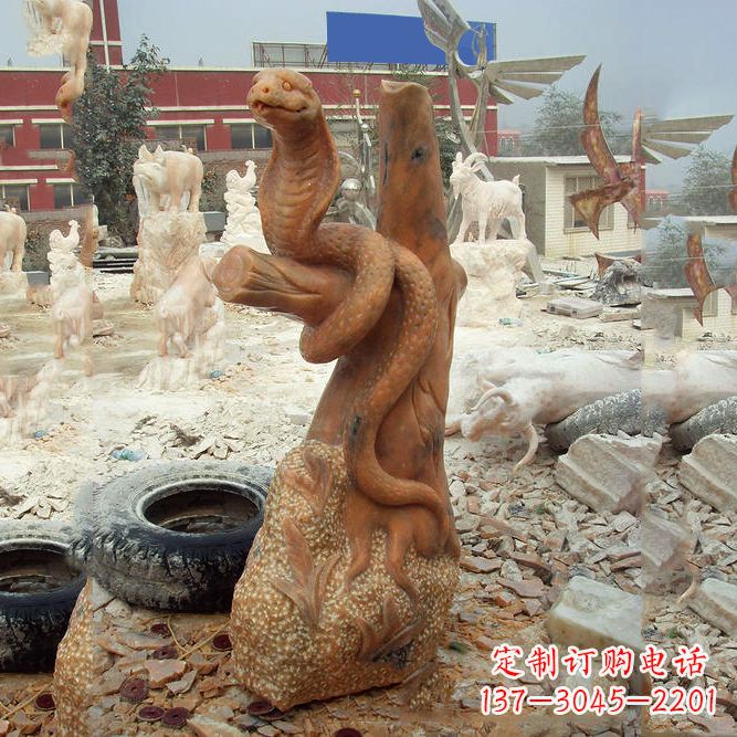 开封晚霞红蛇石雕-12生肖动物雕塑