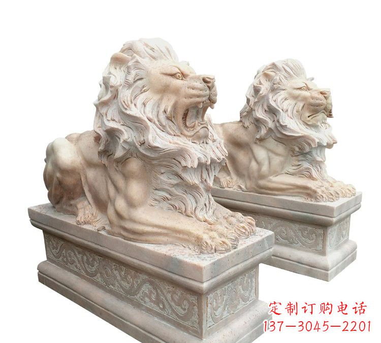 开封晚霞红石材欧式狮子