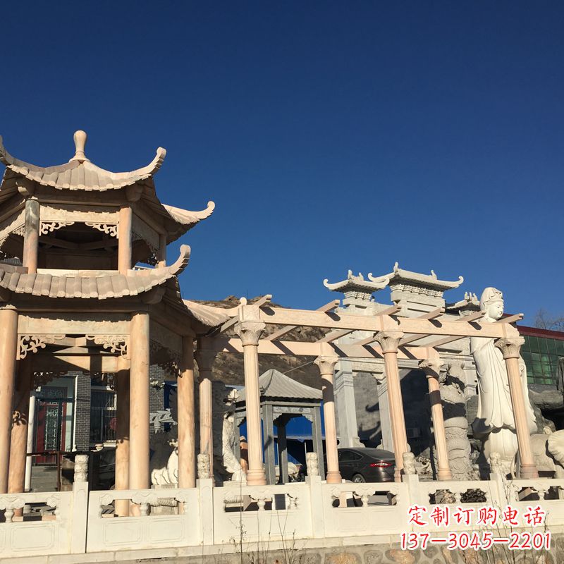 开封晚霞红石雕凉亭花架