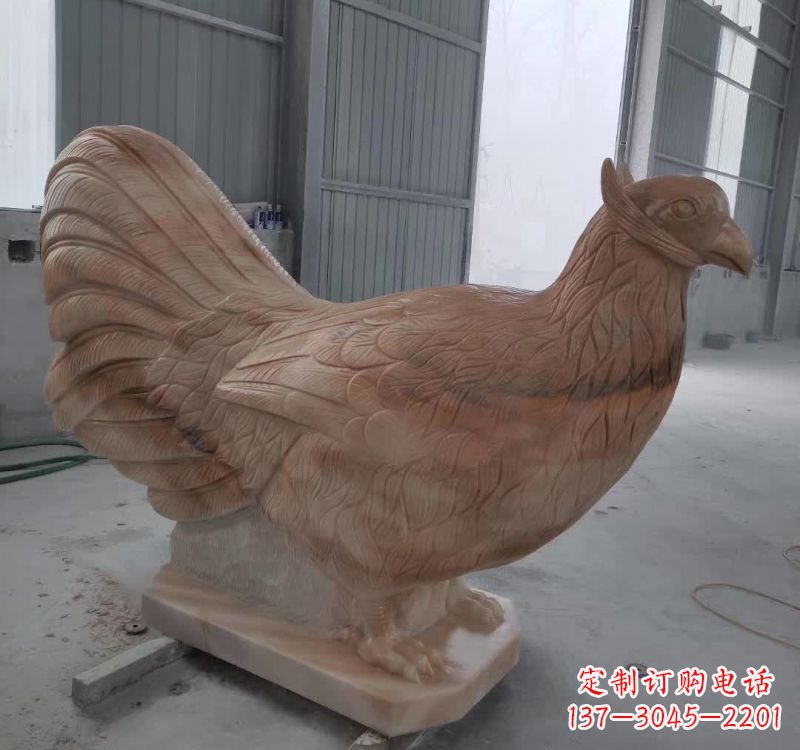 开封晚霞红石雕母鸡