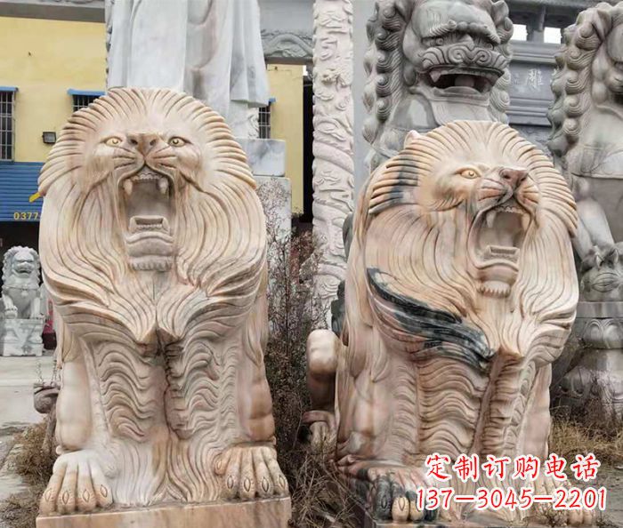 开封晚霞红石雕欧式石狮子