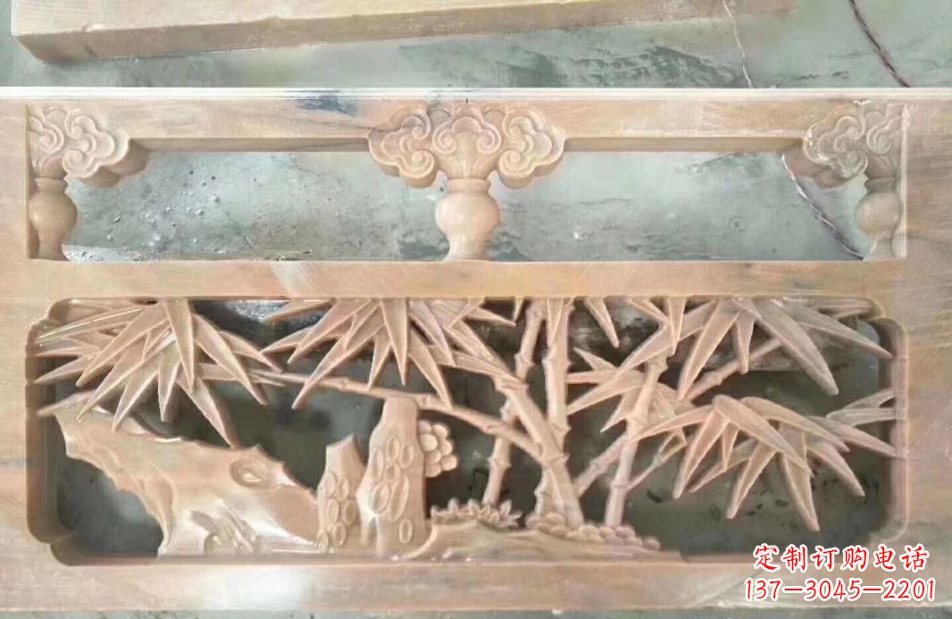 开封晚霞红石浮雕栏板户外摆件园林景观雕塑
