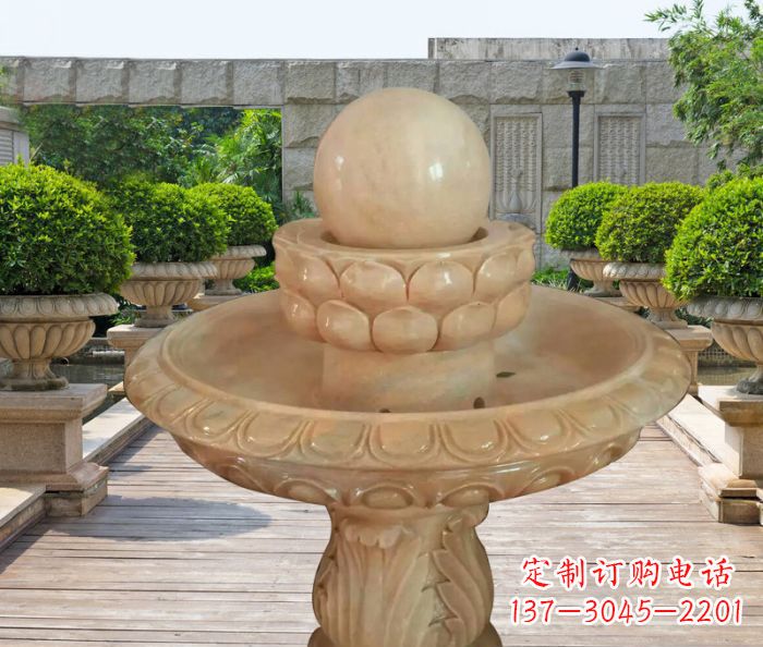 开封晚霞红双层风水球公园喷泉石雕 (2)