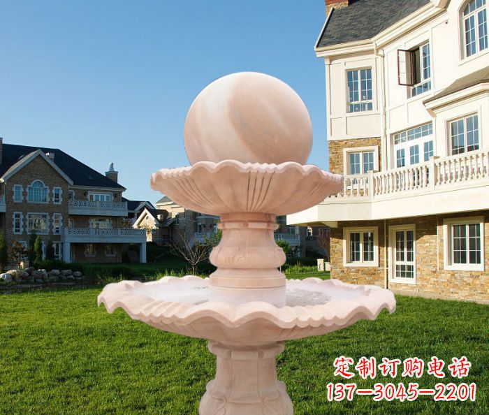 开封晚霞红双层风水球公园喷泉石雕