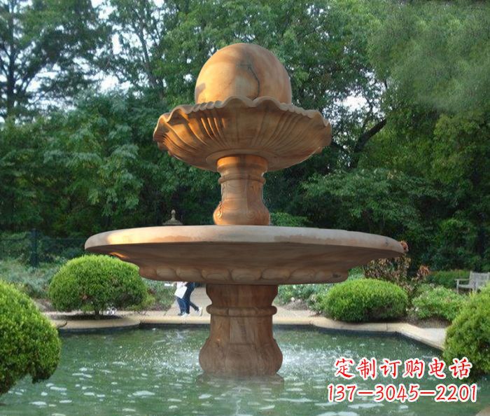 开封晚霞红双层风水球喷泉公园石雕