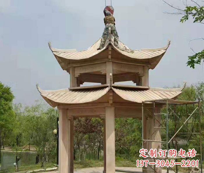开封晚霞红双层凉亭石雕 (2)