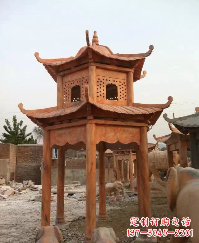 开封晚霞红双层凉亭石雕