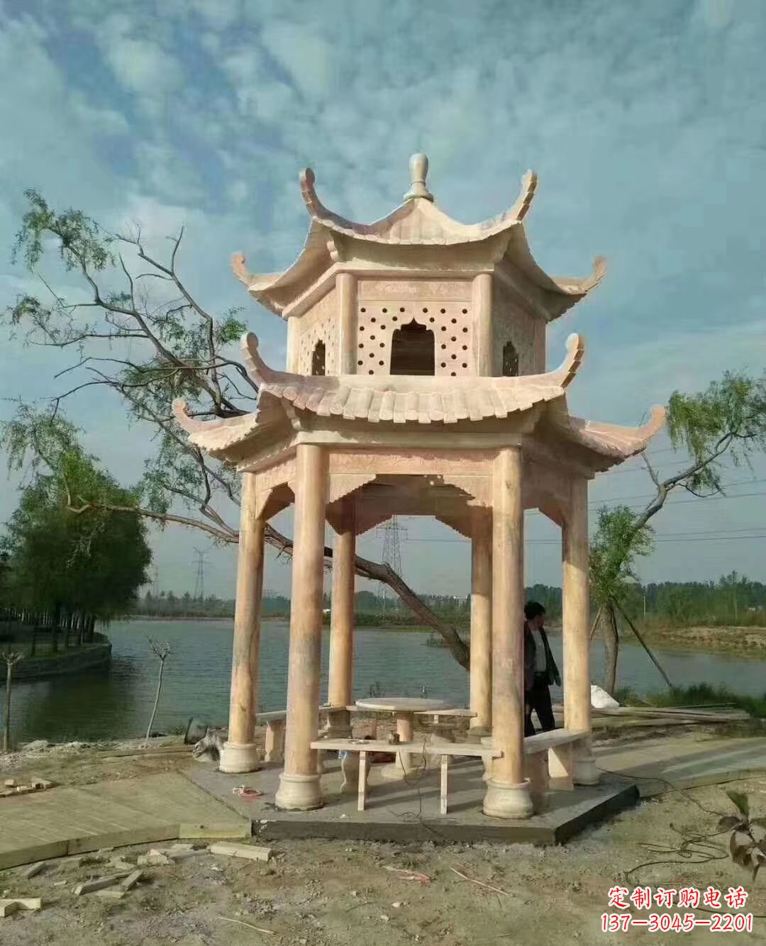 开封晚霞红双层石凉亭 (2)
