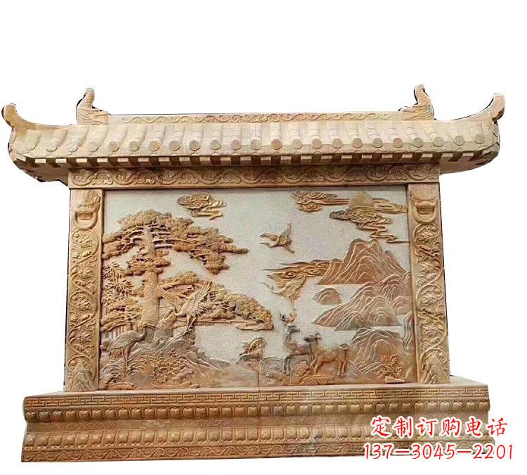 开封晚霞红松鹤延年浮雕影壁