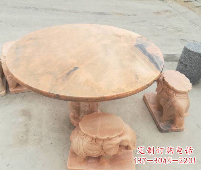 开封晚霞红小象桌凳别墅石雕 (4)