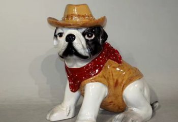 开封任性可爱的牛仔造型斗牛犬雕塑