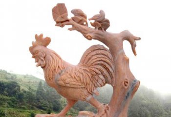 开封中领雕塑：酉鸡晚霞红石动物雕塑