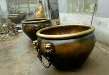 开封铜雕圆形荷花水缸雕塑 (2)