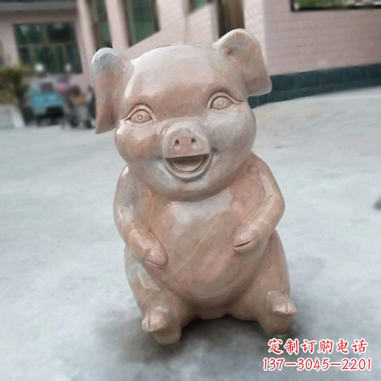 开封喜庆的石雕猪-晚霞红大理石生肖动物雕塑