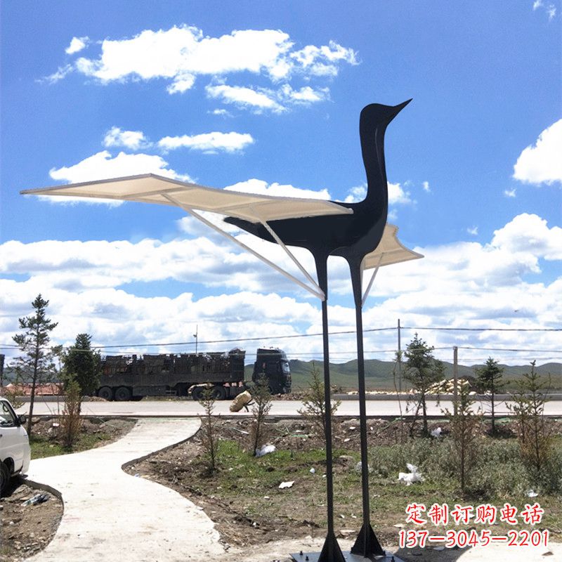 开封仙鹤不锈钢遮阳亭景观雕塑
