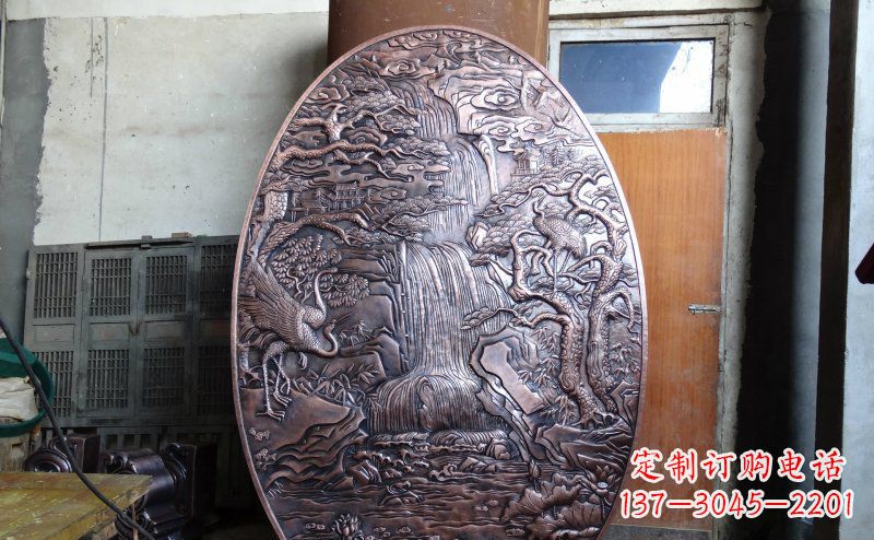 开封仙鹤松林瀑布古代园林景观铜浮雕
