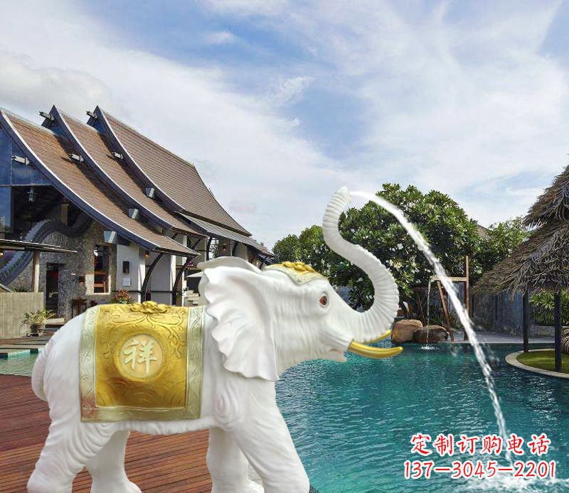 开封祥瑞汉白玉喷泉喷水大象