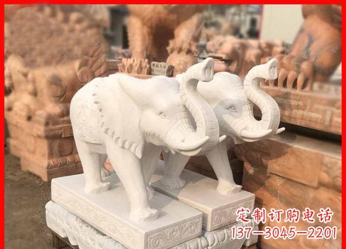 开封象鼻朝天的大象汉白玉招财石雕