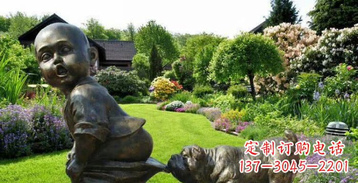 开封小狗叼小孩裤子童趣铜雕