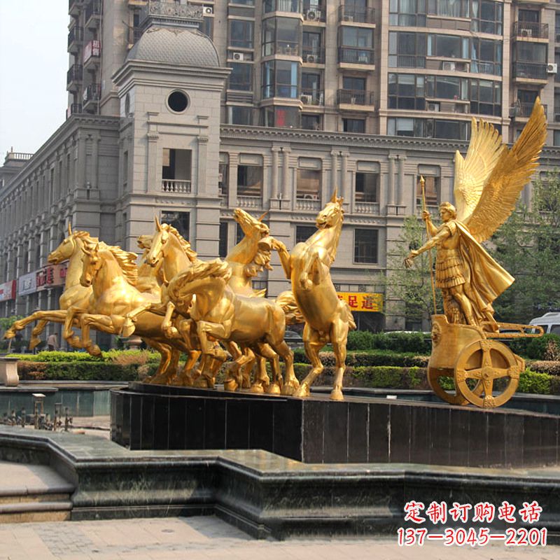 开封小区大门阿波罗战车鎏金景观铜雕